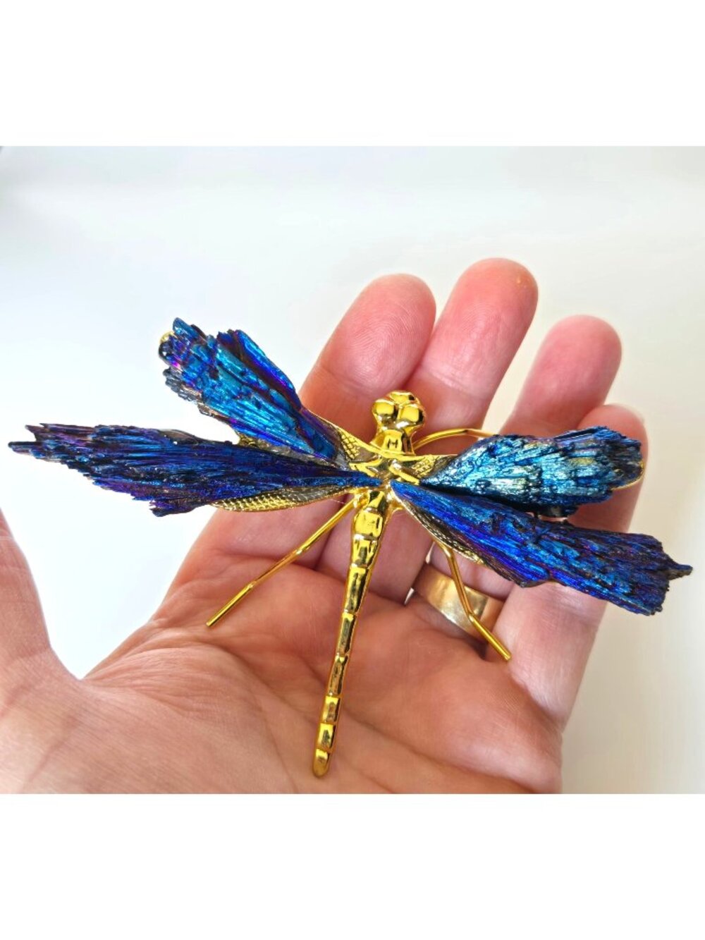 Titanium Kyanite Mineral Dragonfly. Iridescent Blue, Purple Metal and Stone/crys